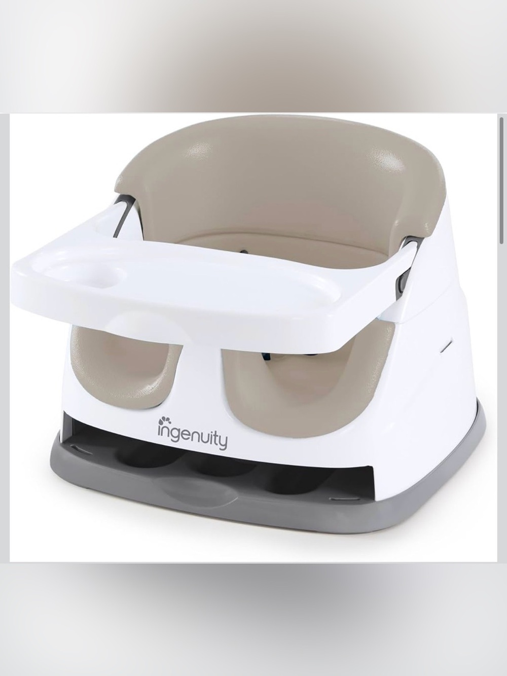 Ingenuity Beige and White Baby Feeding Seat with Removable Tray